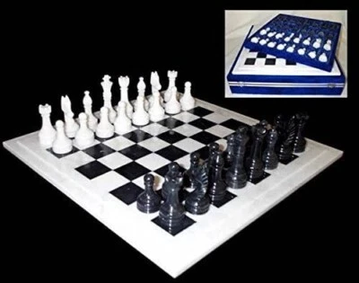 Único Juego de Tablero de Ajedrez Grande Mármol Piedra Natural 15" x 15", con Estuche de Almacenamiento - Foto 1 de 3