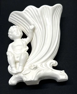Jarrón Inarco Cherub 5,5" T cerámica crema 1963 Cornucopia patas MCM E-1188 - Imagen 1 de 12
