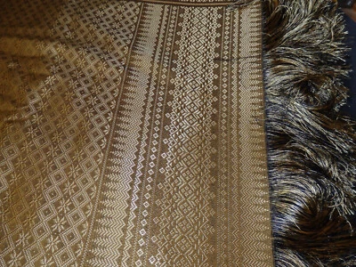 festliche Tischdecke gold/oliv apartes Muster 240x200cm Fransen - Bild 1 von 4