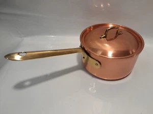VTG TAGUS Copper Sauce Pan + Lid 5" Dia Brass Handle Tinned Cooker Portugal - Picture 1 of 15