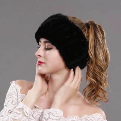 Winter Fur Scarf Headbands Lady Real Rex Rabbit Endless Snoods Cowl High Elastic - Image 1 of 4