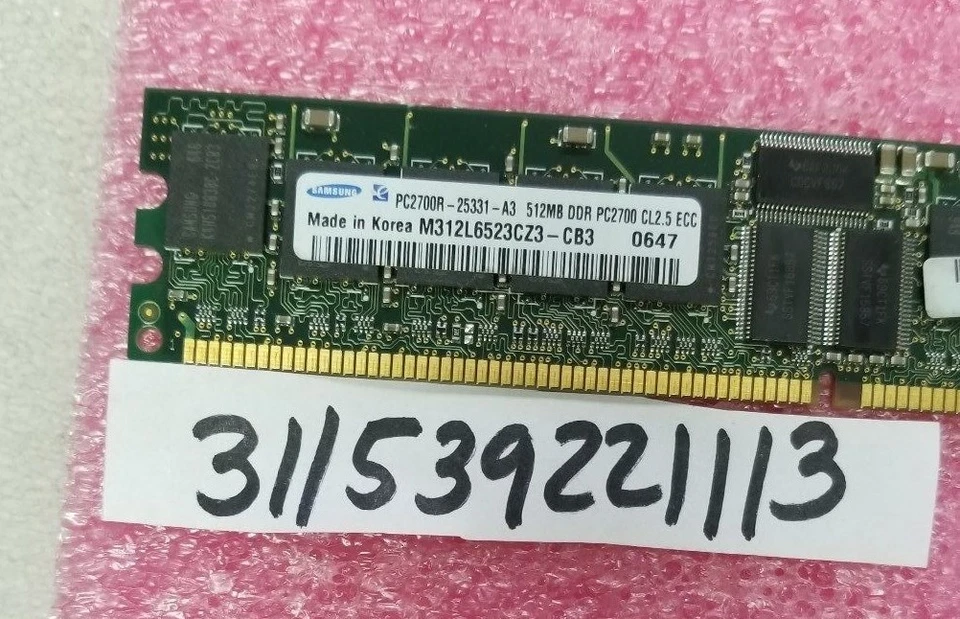512MB PC DDR1 PC2700R 2700R DDR1-333MHZ 333 184PIN ECC-REG RDIMM SINGLE RANK  - Image 1 of 1