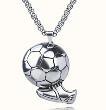 Football Boot & Ball Necklace Men  Kids Silver Stainless Steel In Gift Bag UK