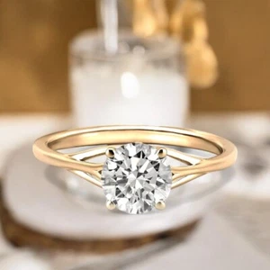 IGI Certified 1.00 Ct Lab Created Diamond Ring Round Cut 14k Yellow Gold - Picture 1 of 10