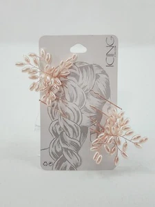 Bridal Wedding Formal Blush Pearl Bead Rose Gold Hair Piece Pin Set of 2 - Picture 1 of 3