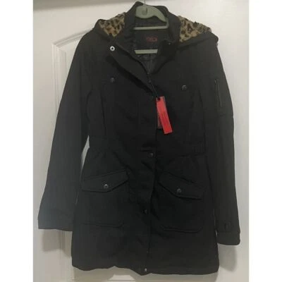 Yoki New York Sz Medium Black Soft Shell Full Zip & Snap Jacket with Hood - Image 1 of 4