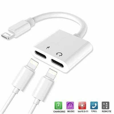 Dual Adapter for iPhone X XR 11 Headphone 2 in 1 Charger for Apple iPhone 7 8 - Image 1 of 4