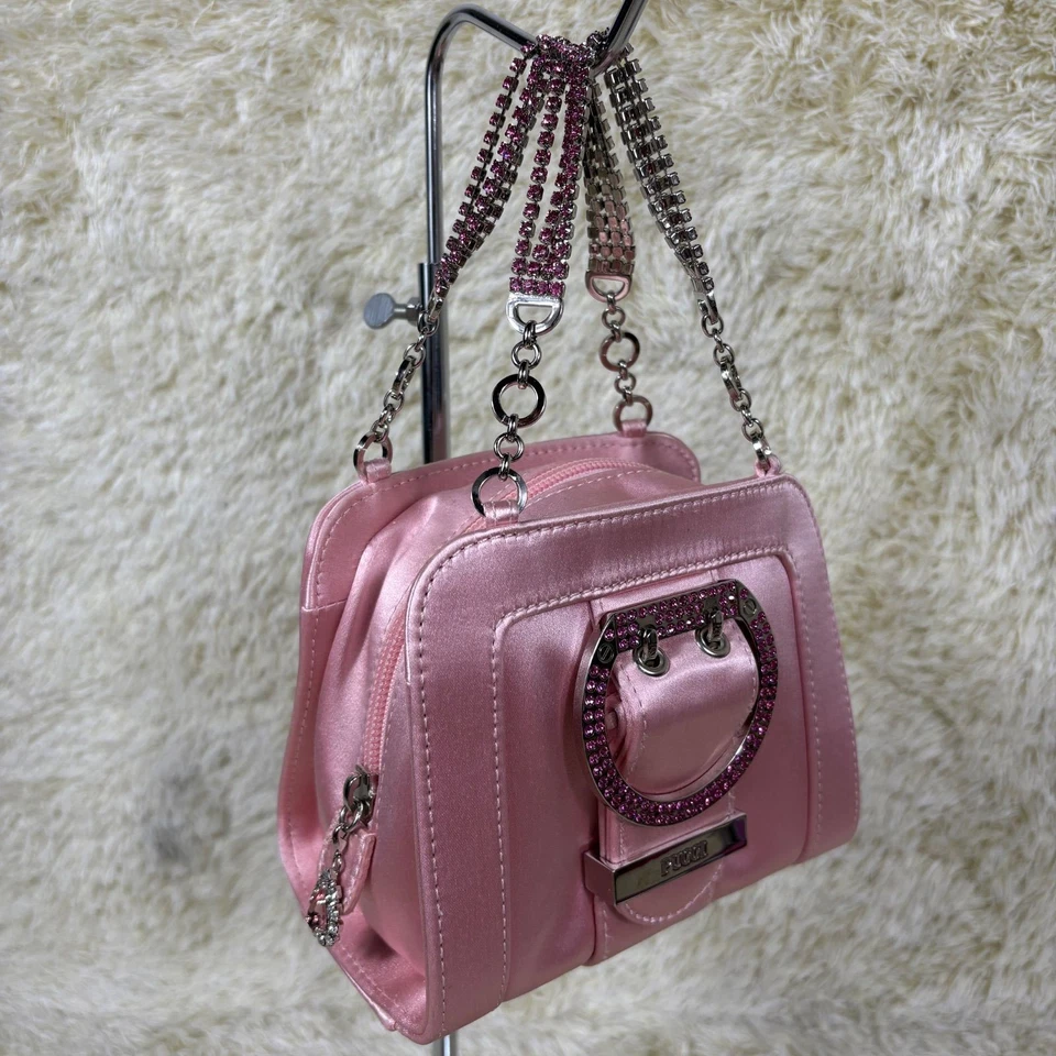 Bolso de Mano Emilio Pucci Satinado Estrás Cadena Hebilla Acento Rosa Foto 1 de 4
