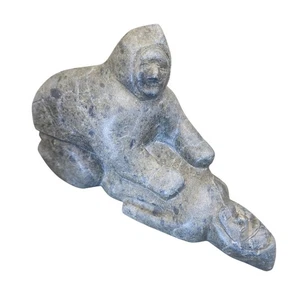 Inuit soapstone art 2 person intimate rare Sculpture Marked Number on base - Picture 1 of 8