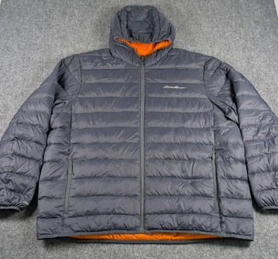 Chaqueta acolchada de plumón Eddie Bauer EB650 para hombre 2XL azul marino/gris con capucha ligera Foto 1 de 4