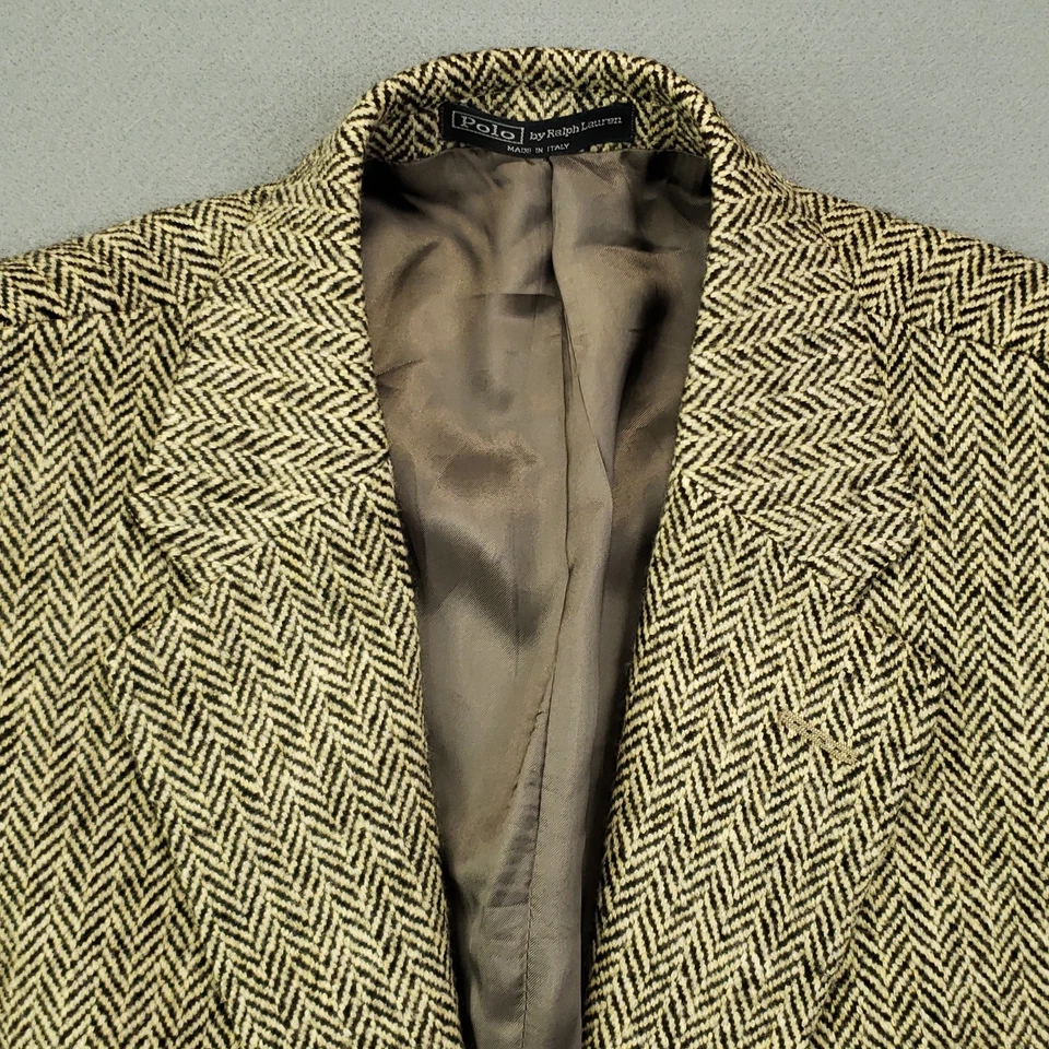 Polo Ralph Lauren Vtg Tweed Blazer Men's 43L Wool Herringbone Two Button Italy - Image 1 of 4