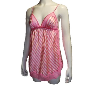 Victoria's Secret Satin-Babydoll Negligee groß rosa weiß Signaturstreifen - Bild 1 von 5