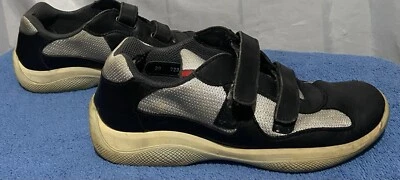 VNTG Prada Mens Black Gray Leather Mesh Casual Low Top Sneakers Shoes US Size 9 - Image 1 of 4