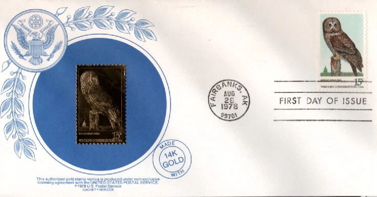 Postal Cover -U.S. - First Day - Wildlife Conservation - Gold Replica 1978 - Image 1 of 1