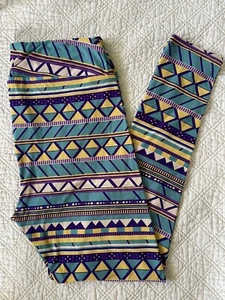 Lularoe Leggings TC Teal Purple Yellow Off-White Geometric Chevron Aztec VTG - Picture 1 of 2