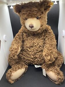 STEIFF sitting Teddy Bear 16.25” brown curly mohair 665899 made in Germany