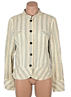 VTG 90S CALVIN KLEIN Ivory Striped Structured Blazer Jacket Sz L Button Front - Image 1 of 4
