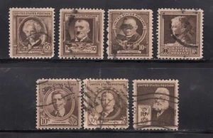 1940 7 Used 10c Famous Americans Issue SC#863 #868 #873 #878 #883 #888 #893 - Picture 1 of 1