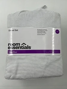 Room Essentials Printed Microfiber White & Gray Striped Full Sized Sheet Set - Picture 1 of 5