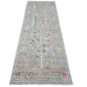 3'x8'1" Camouflage Green Runner Angora Oushak Hand Knotted Oriental Rug G89470 - Picture 1 of 6
