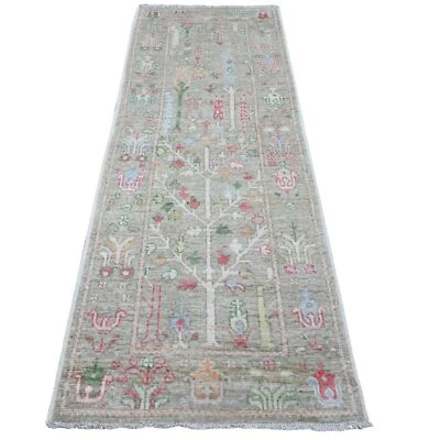 3'x8'1" Camouflage Green Runner Angora Oushak Hand Knotted Oriental Rug G89470 - Image 1 of 4