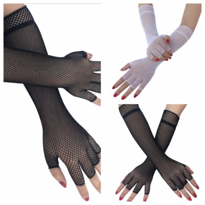 Men Women Sexy Gloves Long Elbow Black Fishnet Fingerless Punk Bride Gloves - Image 1 of 4