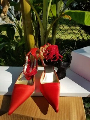 Zapatos Giuseppe Zanotti ROJOS Seda Cordones Vicini Punta Talla 38.5 Italia Foto 1 de 4