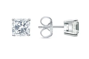 1.25 Ct Cushion Created Diamond Earrings Studs Real 18K White Gold Basket Push - Picture 1 of 3
