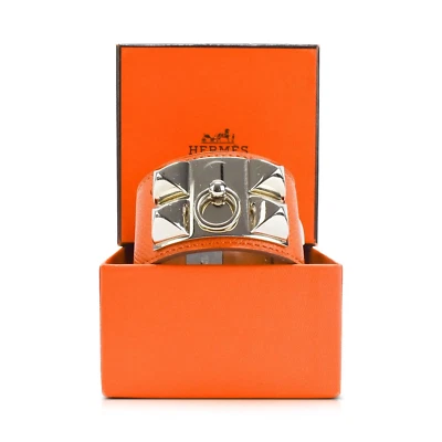 Hermès - Juego completo de puños de cuero Epsom S/PM CDC Collier De Chien en plata/naranja Foto 1 de 4