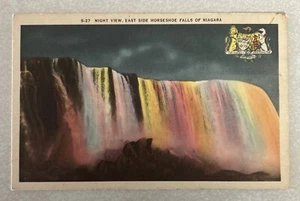Vintage Night View, East Side Horseshoe Falls Of Niagara NY Unposted Postcard - Picture 1 of 2
