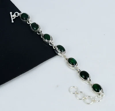 Bracciale In Labradorite Elettroformata Verde In Argento Sterling 925 - Immagine 1 di 4