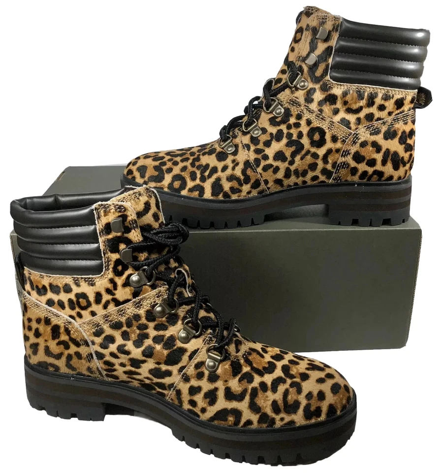 Timberland Women‘s London Square Mid Hiker BOOTS Size 8 Brown Leopard Print