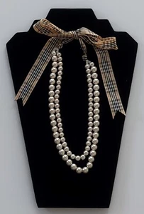 Lady CHUNKY FAUX PEARL 2 STRANDS NECKLACE 17" + 14" Multicolor Ribbon closure - Picture 1 of 2