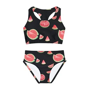 Watermelon Print Girls Two Piece Swimsuit (AOP) black - Picture 1 of 17