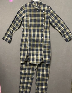 Flannel Plaid 2pc Loungewear Set Women L Pull-On Pants Pockets Long Tunic Top - Picture 1 of 14