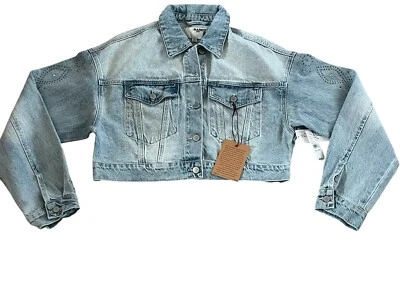 Chaqueta de camionero de mezclilla recortada con tachuelas talla pequeña RARA EDICIÓN DNM PARA MUJER Foto 1 de 4