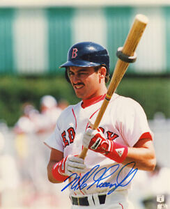 Mike Greenwell Signed Boston Red Sox Holding Bat 8x10 Photo - (SCHWARTZ COA)