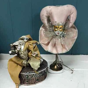 Vintage set of porcelain clown masque items music box play edelweiss and moves - Picture 1 of 6