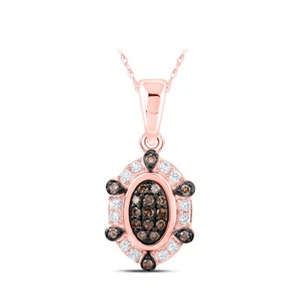 10K Rose Gold Womens Round Brown Diamond Oval Pendant 1/5 Cttw - Picture 1 of 2