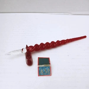 Red Glass Stylus Calligraphy Pen With Rest In Box Authentic Models AM Hand Blown - Picture 1 of 9