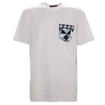 Camiseta DOLCE & GABBANA Gio Ponti Design Algodão Bolso Azul Branco - Imagem 1 de 4