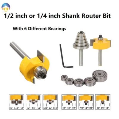 Rabbet Router Bit with 6 Bearings 1/2"/1/4"Shank Woodworking cutter Tenon Cutter - Image 1 of 4