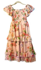 RARE EDITIONS Party Girls Small 6/6X Pink Floral Tiered Ruffles Long Dress New - Picture 1 of 12