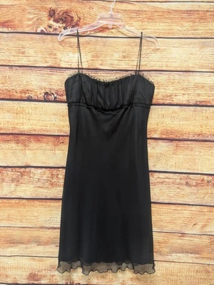 Vestido midi forrado semi formal de encaje ABS Allen Schwartz negro 10 cócteles Foto 1 de 4