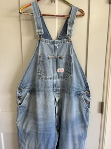 Vtg Round House Men's Denim Bib Carpenter Overalls Blue 48x30 Straight Leg USA - Picture 1 of 19