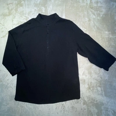 Men’s Black Scully Western Collarless Half Button 3/4 Sleeve Shirt Sz MEDIUM - Image 1 of 4
