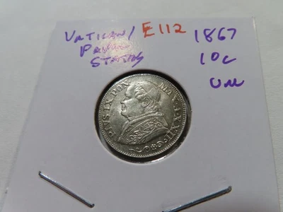 E112 Itália Papal Sates/Vaticano 1867 prata 10 soldados UNC - Imagem 1 de 2