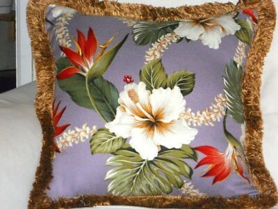 Hawaiano GRUESO! ALMOHADA DE TELA DE CORTEZA DE ALGODÓN / Flecos vintage ~ Layla-púrpura ~ Foto 1 de 4