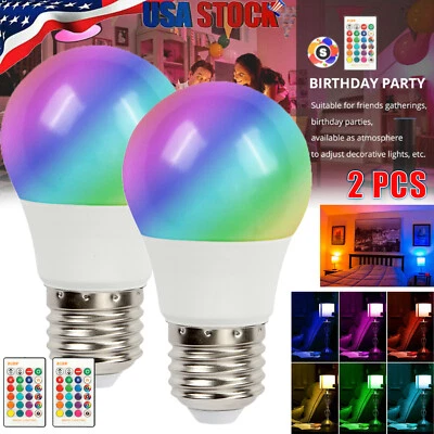 2X 16 Color Changing Magic Light Bulb E26&E27 RGB LED w/ Remote Control Dimmable - Image 1 of 4