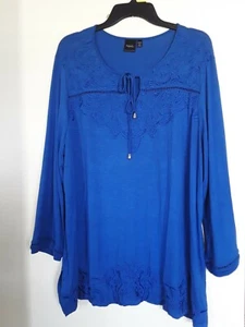 Womens Rafaella Long Sleeve Embroidered Knit Top Blue Sz XXL - Picture 1 of 4